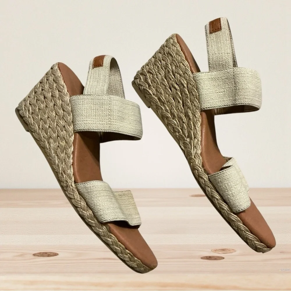 🌼Tommy Bahama André Assous Allison Stretch-Linen Wedges-Beige Linen